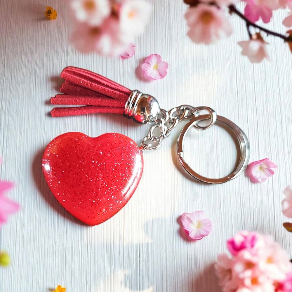 Red Heart Keychain with Tassel